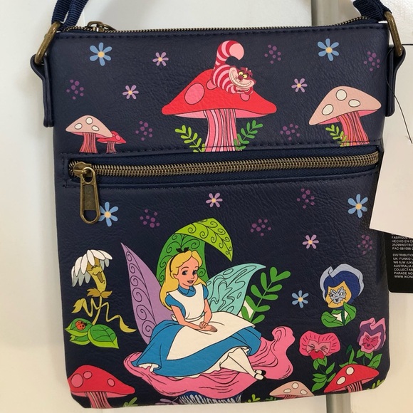 Disney Handbags - Rare SDCC NWT Navy Blue and Gold Loungefly Alice In Wonderland Crossbody Bag